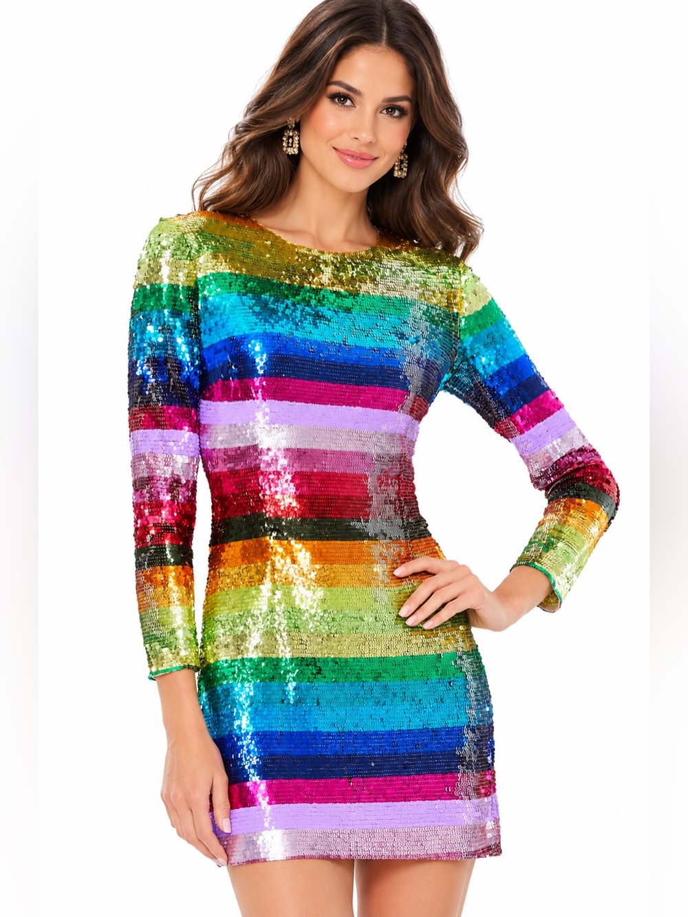 Mac Duggal NWT Rainbow Multicolor Sequin Cocktail Mini Dress $598